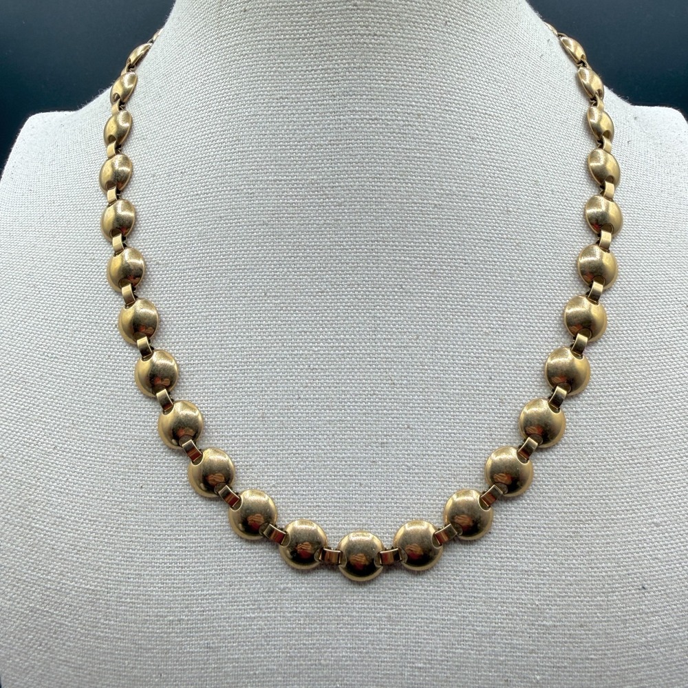 Gold Tone Domed Disc Link Necklace Chunky Statement Minimalist Y2K Jewelry Gift